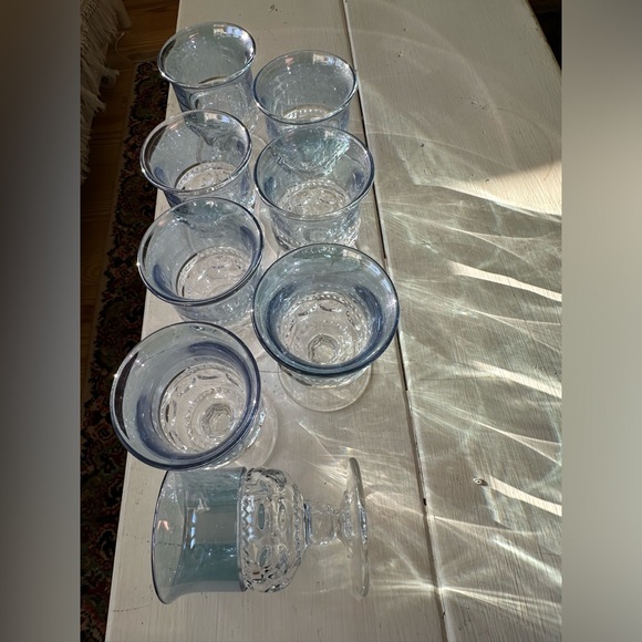 8-Kings Crown Thumbprint blue Cordial Cocktail Juice Glass Flashed 4 3/8” tall - Picture 7 of 7